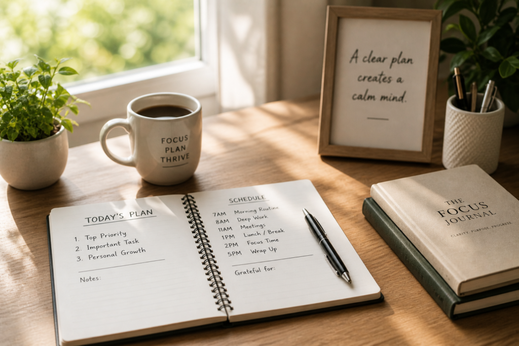morning planning notebook for focus and productivity