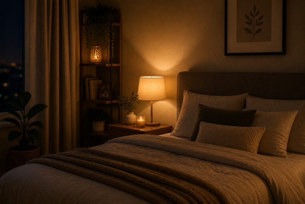 peaceful dark bedroom environment for deeper sleep and relaxation