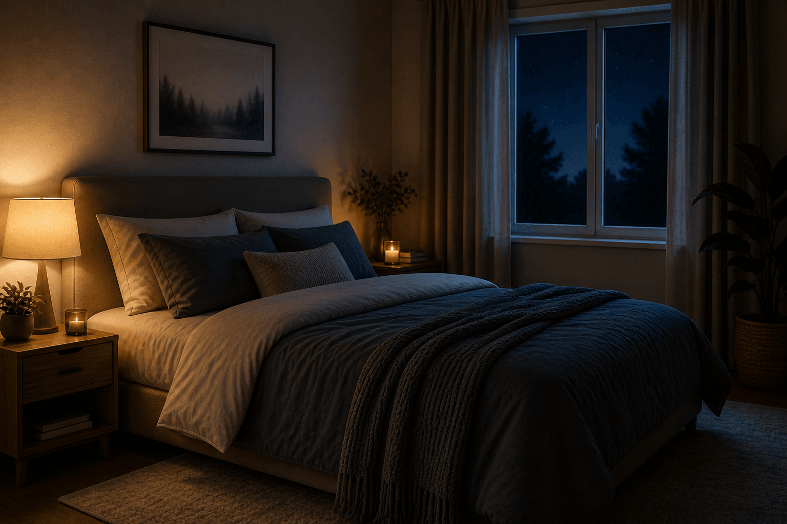 Calm bedroom supporting healthy sleep hygiene