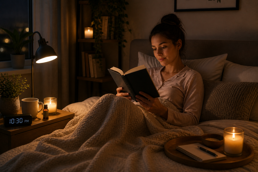 relaxing bedtime routine with reading and calm environment