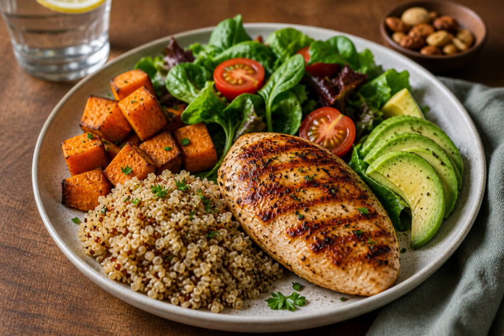 healthy balanced dinner for stable blood sugar at night