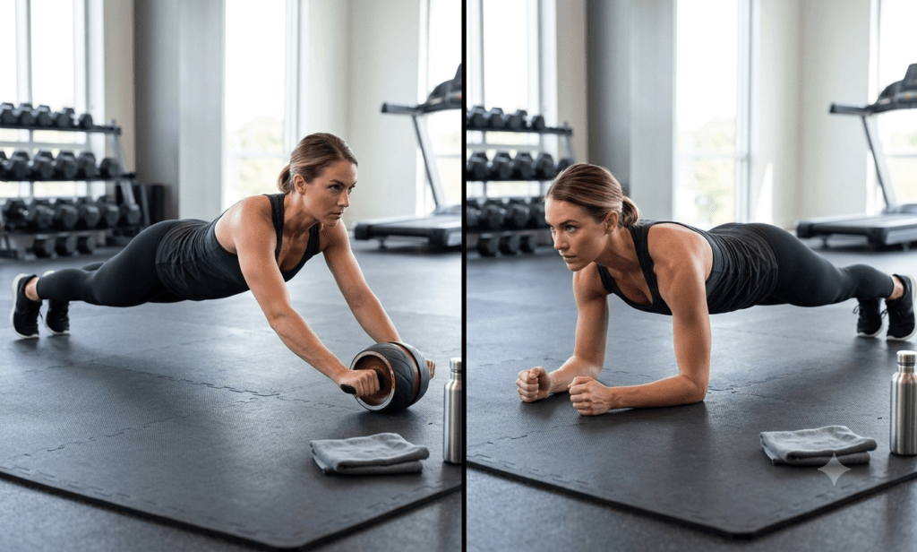 Ab roller exercise compared with a forearm plank