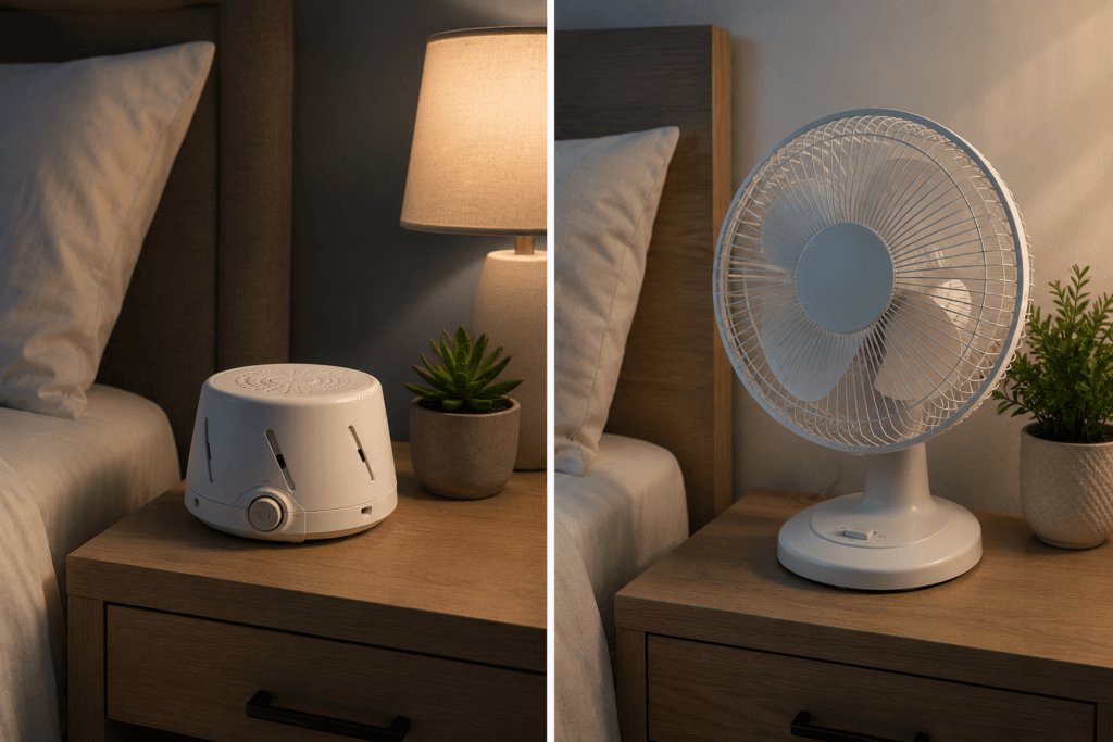 White noise machine compared with a traditional fan