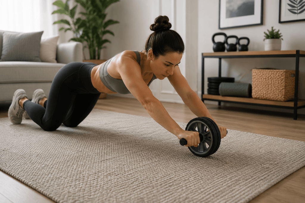 Using a wide-wheel ab roller for home workouts