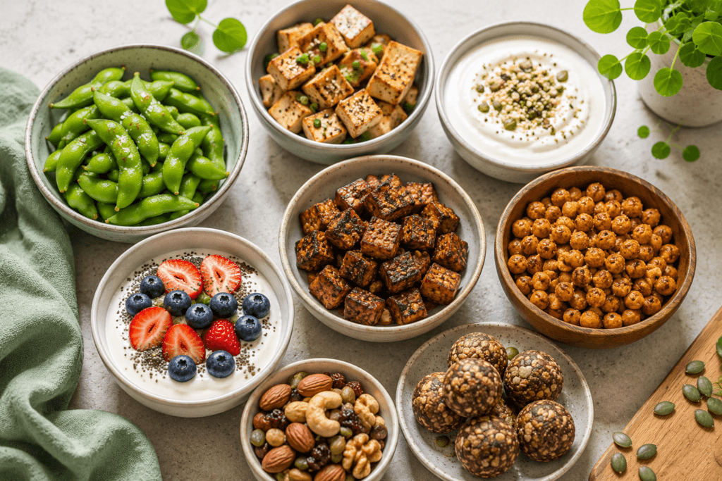 Selection of high protein vegan snack ideas
