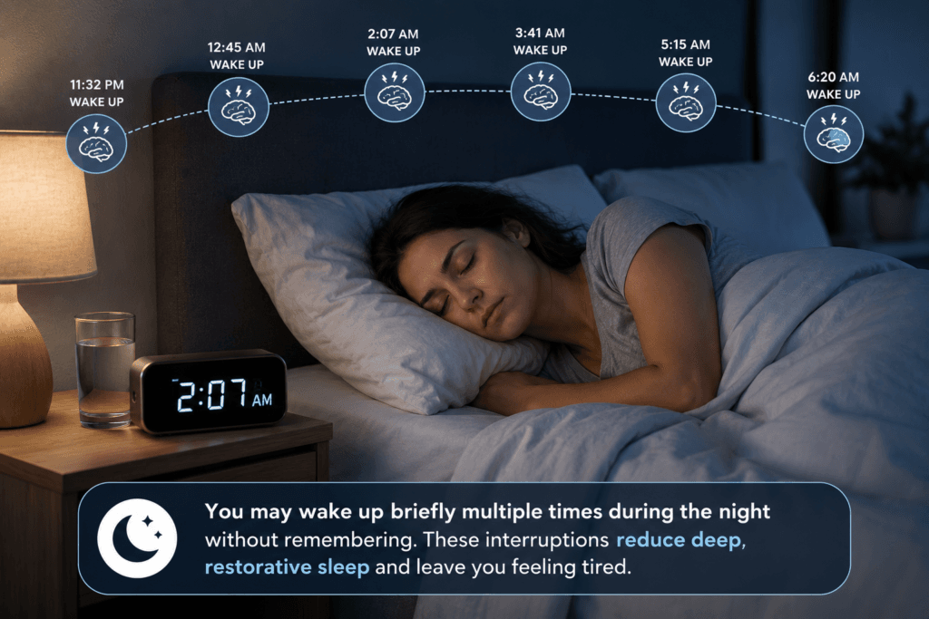 Frequent nighttime awakenings affecting sleep quality