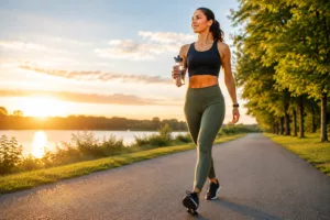 Healthy adult demonstrating natural body fat loss through exercise and healthy habits