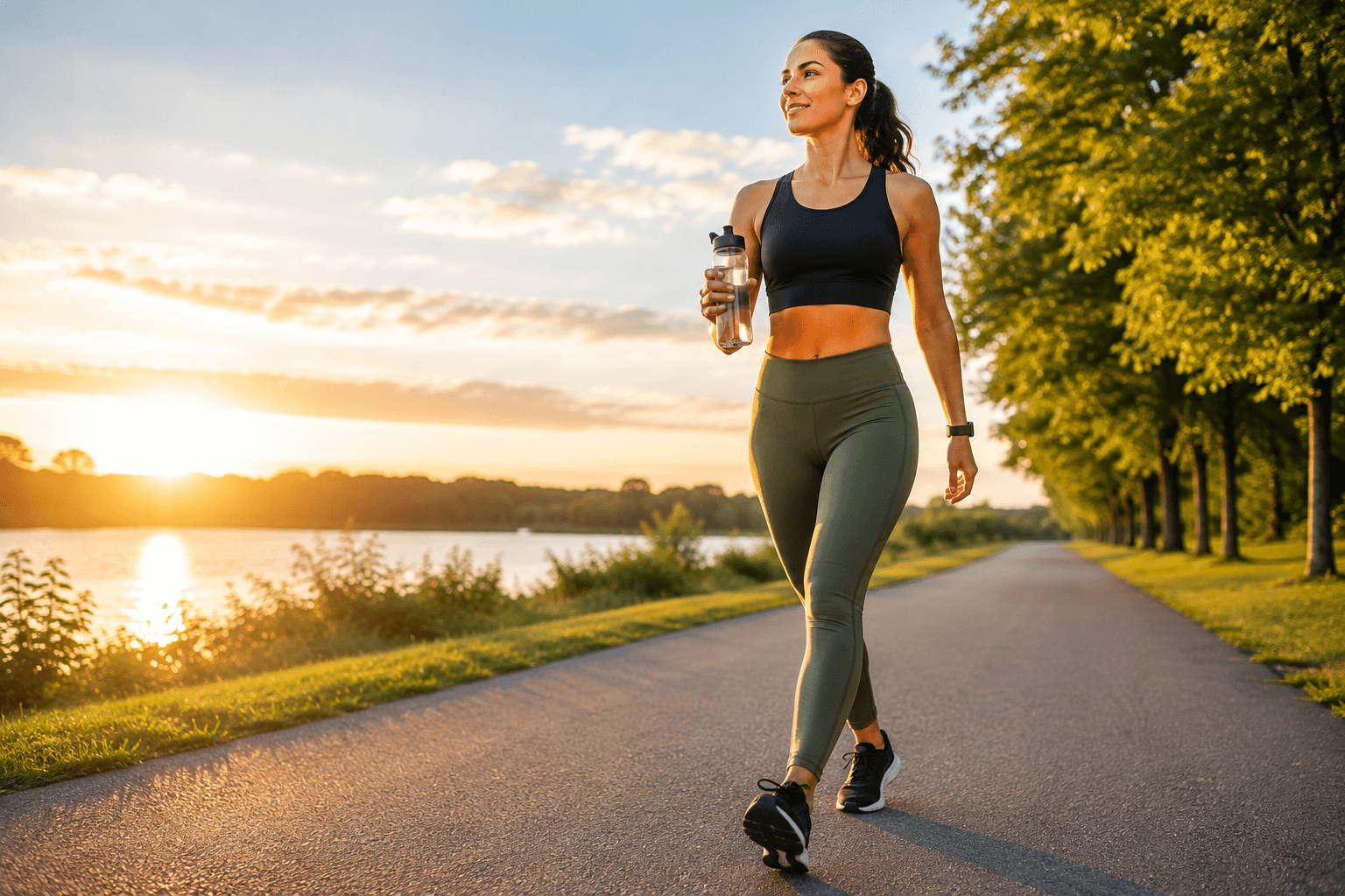 Healthy adult demonstrating natural body fat loss through exercise and healthy habits
