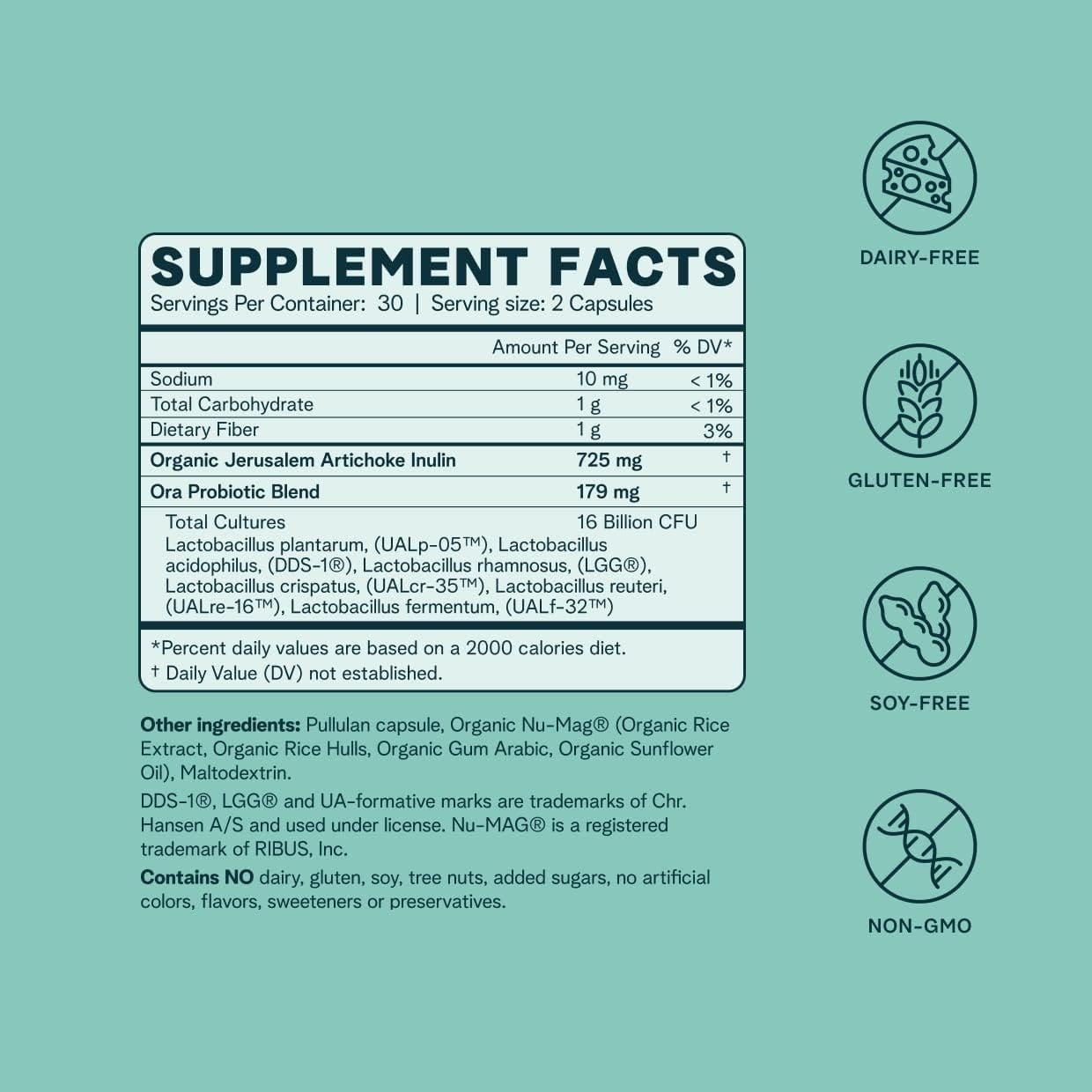 Ora Organic Prebiotics supplement facts