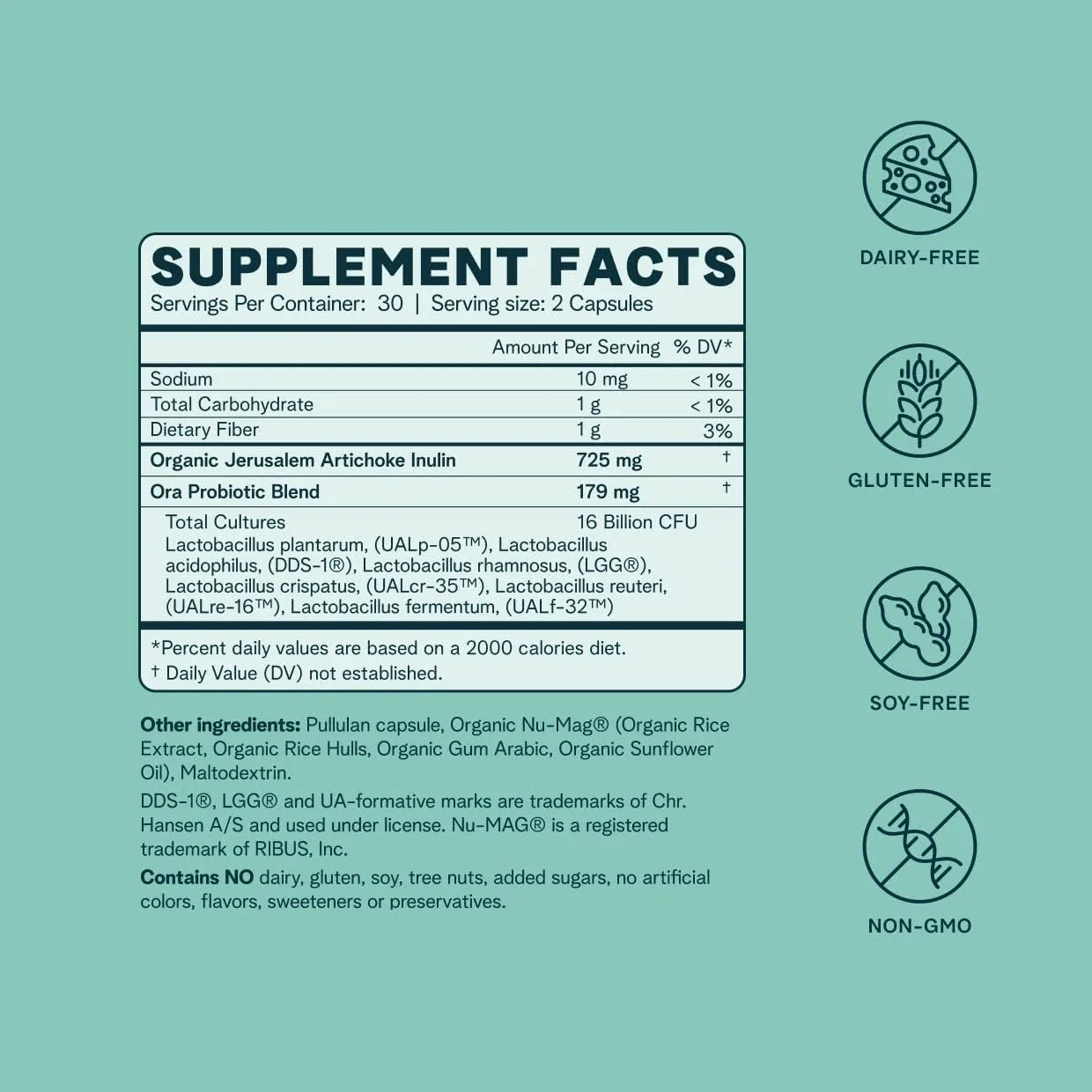 Ora Organic Prebiotics supplement facts
