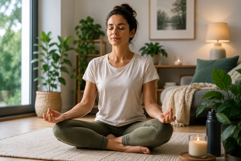 Person practicing mindfulness meditation to improve focus