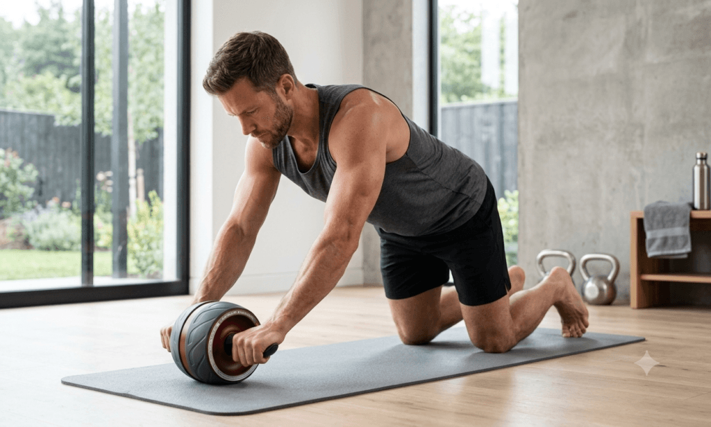 Person performing an ab rollout exercise