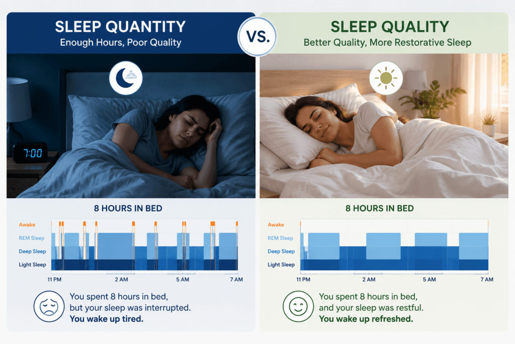 Difference between sleep quantity and sleep quality