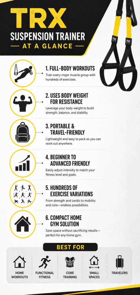 Infographic summarizing the key benefits of the TRX Suspension Trainer