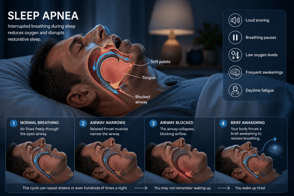 Sleep apnea causing poor sleep quality and fatigue