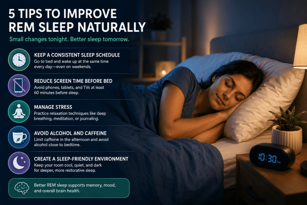 Person waking up refreshed after a full night of healthy REM sleep