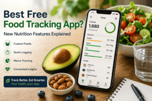 Best free food tracking app dashboard showing calories, macros, fiber, and food tracking features