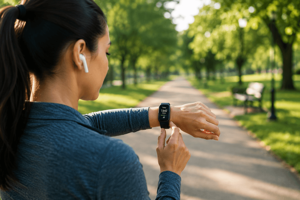 Person tracking daily steps for weight loss