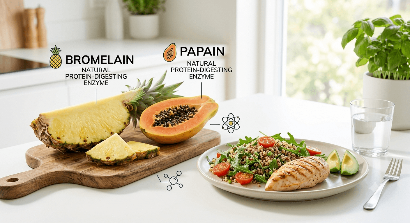 Foods containing natural digestive enzymes including pineapple and papaya
