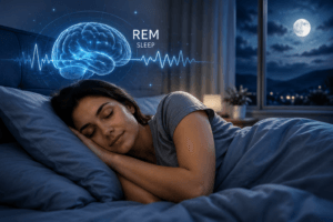 Person sleeping peacefully during REM sleep to support brain health and memory