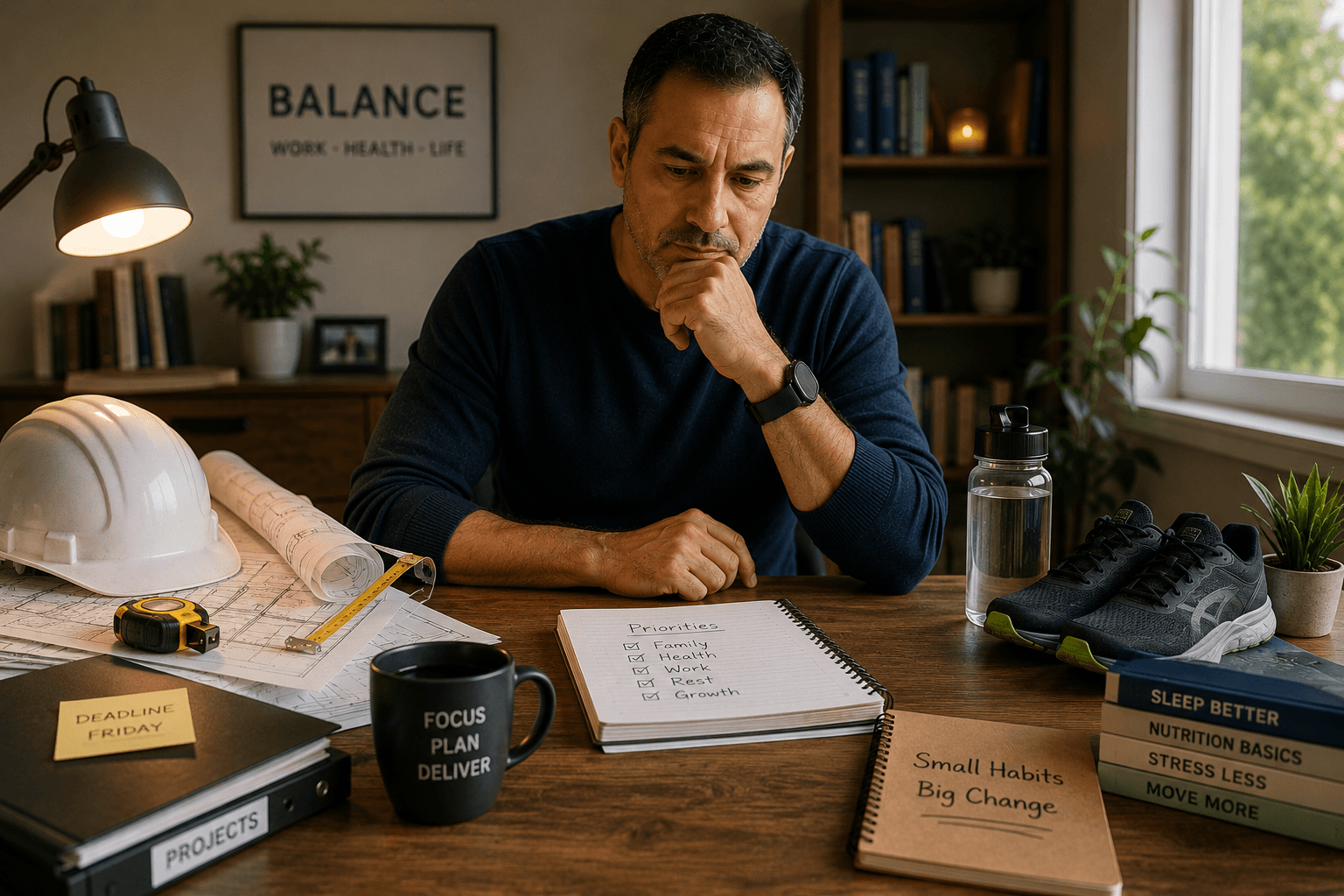 Construction professional balancing work pressure with personal health and recovery