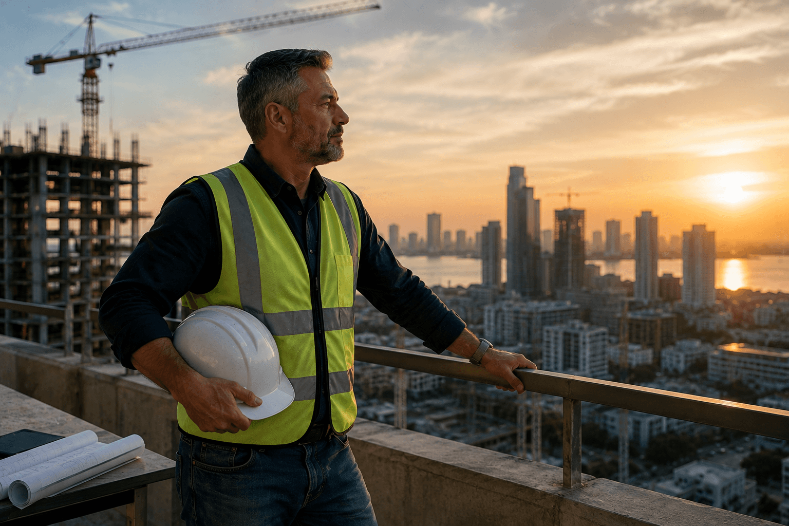 Experienced construction manager reflecting on work stress and health after a long career