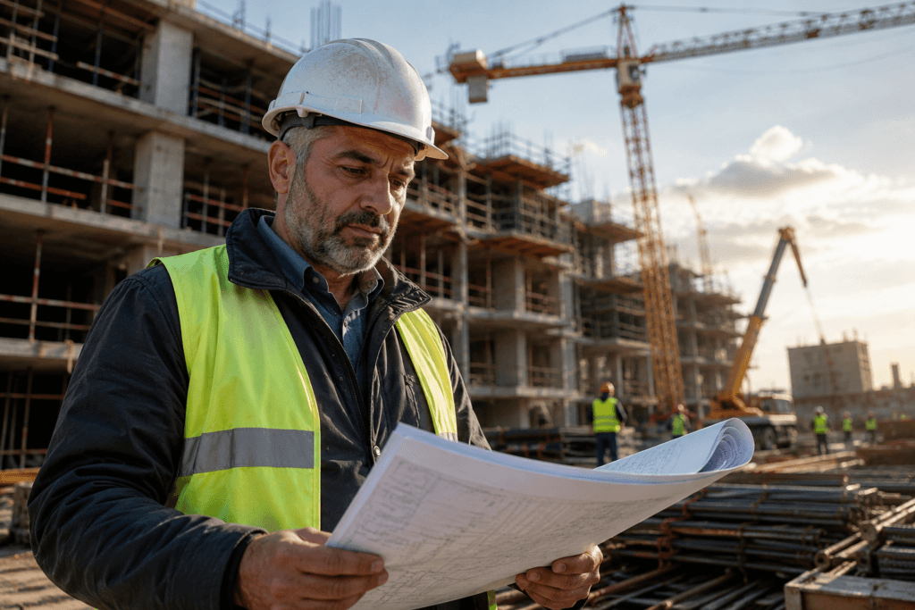 Construction manager experiencing work stress during a demanding workday