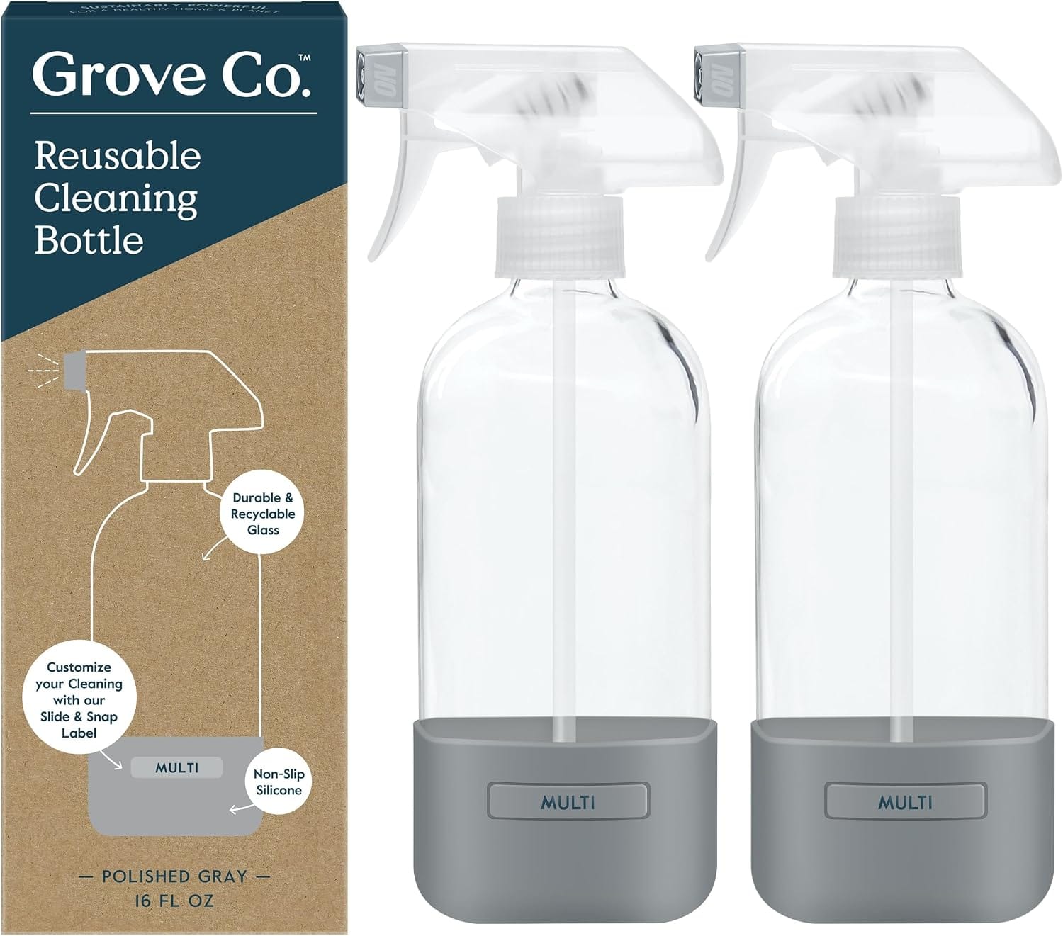 Grove Co. refillable glass cleaning spray bottles with adjustable nozzles