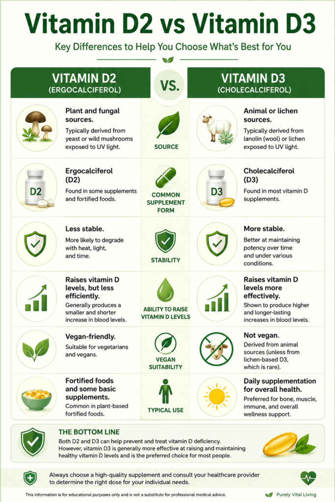 vitamin D2 vs vitamin D3 comparison infographic