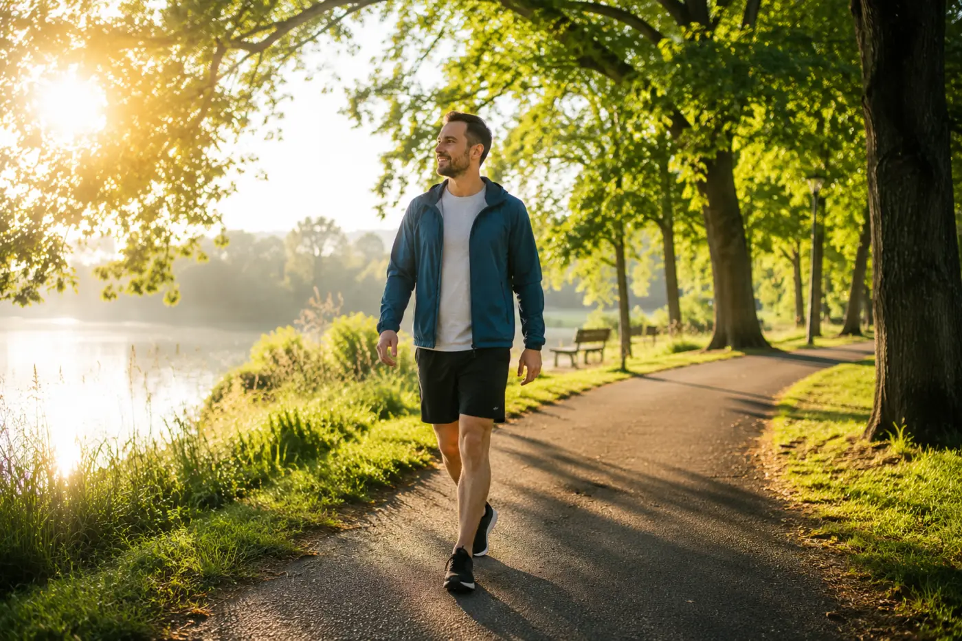 Morning sunlight and walking for natural energy