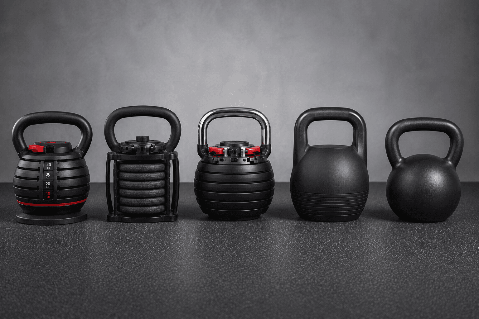 Different adjustable kettlebell designs compared side by side