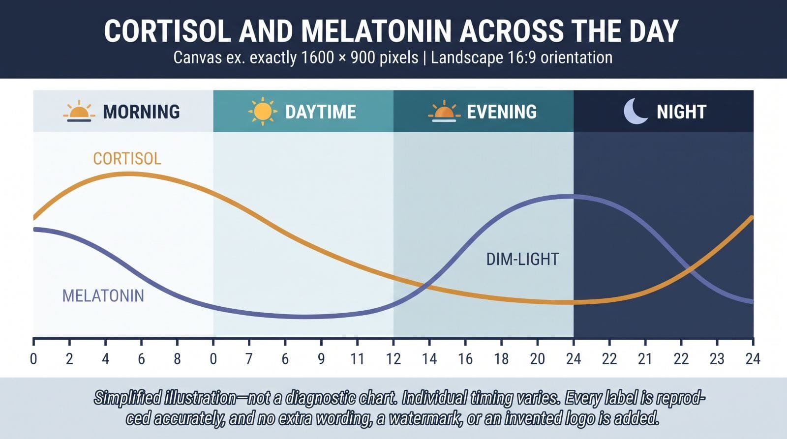Comparison of typical cortisol and melatonin patterns across 24 hours