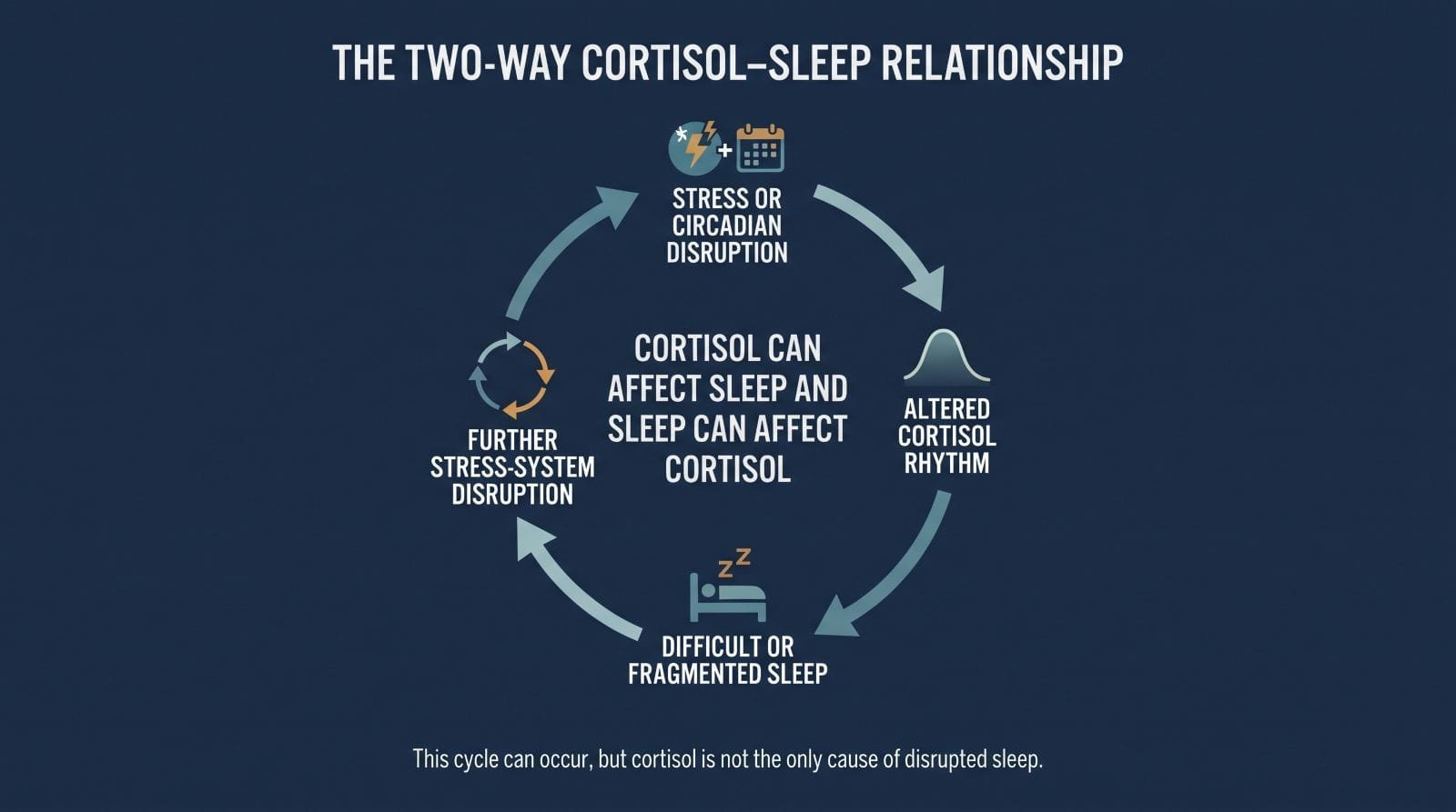 Diagram showing the two-way relationship between cortisol and sleep
