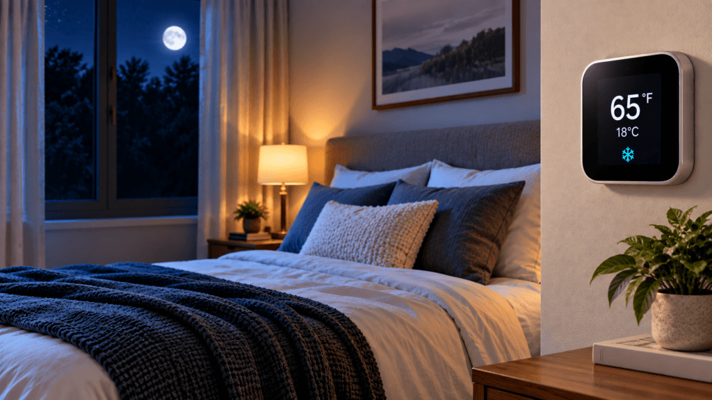 Best sleeping temperature with bedroom thermostat set to 65°F and 18°C