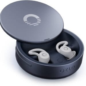 Ozlo Sleepbuds 2 earbuds inside the open Smart Charging Case