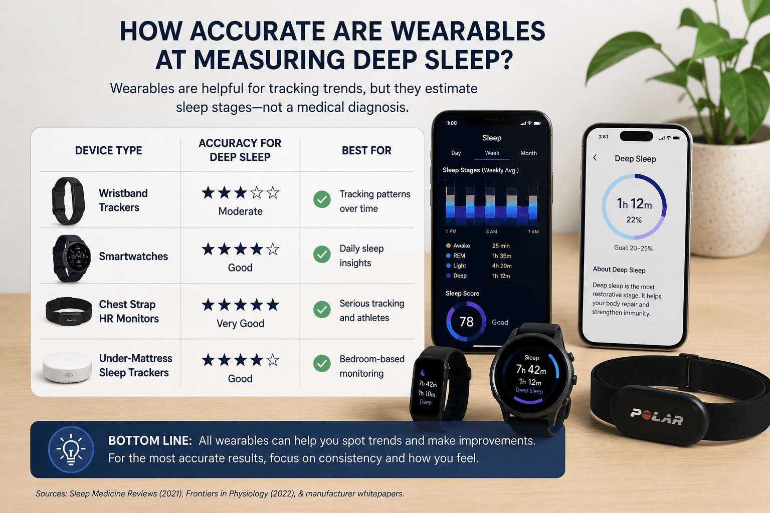 Infographic explaining wearable accuracy for estimating deep sleep