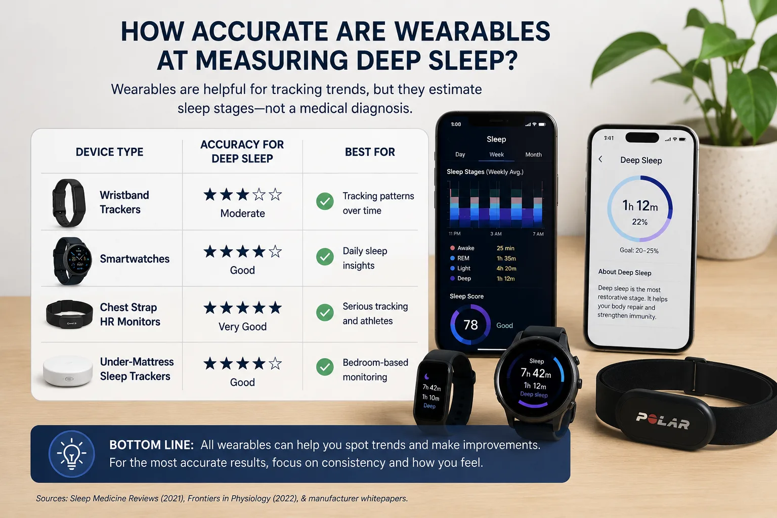 Infographic explaining wearable accuracy for estimating deep sleep