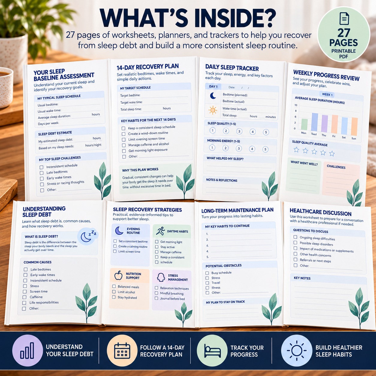 Printable Sleep Recovery Workbook Mockup