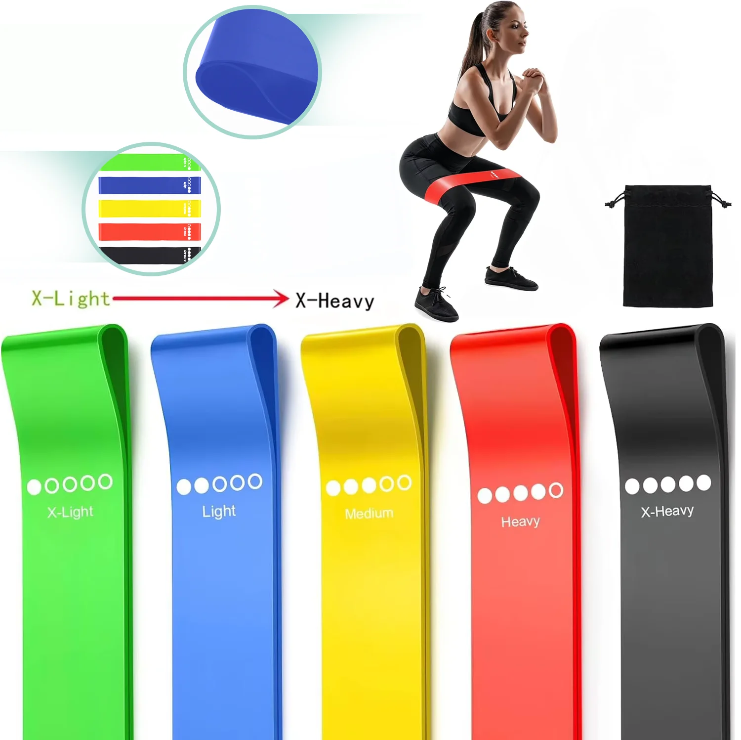 5-Piece Resistance Loop Bands Set with Storage Bag