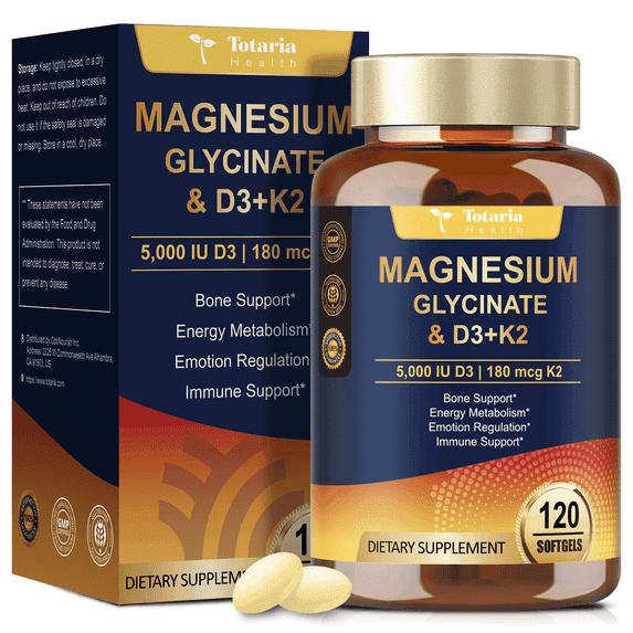Totaria Magnesium Glycinate with D3 and K2, 120 softgels